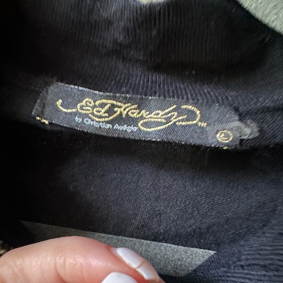 Ed Hardy Graphic Knit Zip Up Sweater Top - Picture 4 of 8